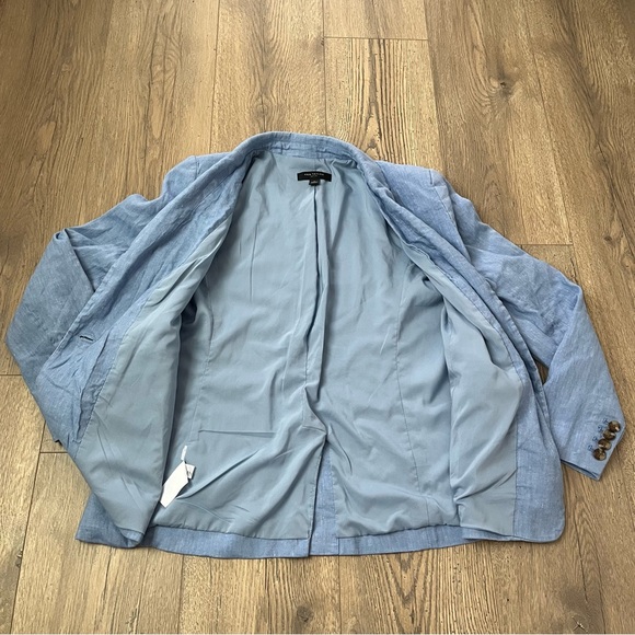 Ann Taylor Blazer Linen Blend Light Blue Size 4 Petite - Picture 3 of 5